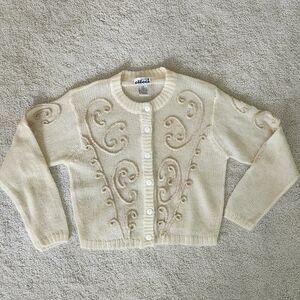 VINTAGE Cream Cardigan Sweater with Ornate Design Mohair